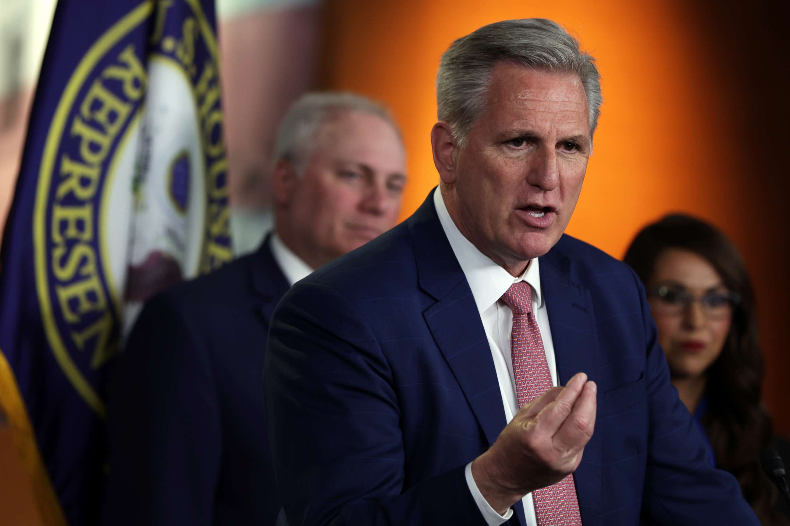 PHOTO: U.S. House Minority Leader Rep. Kevin McCarthy, R-Calif., speaks during a news conference at the U.S. Capitol, May 11, 2022 in Washington, D.C.