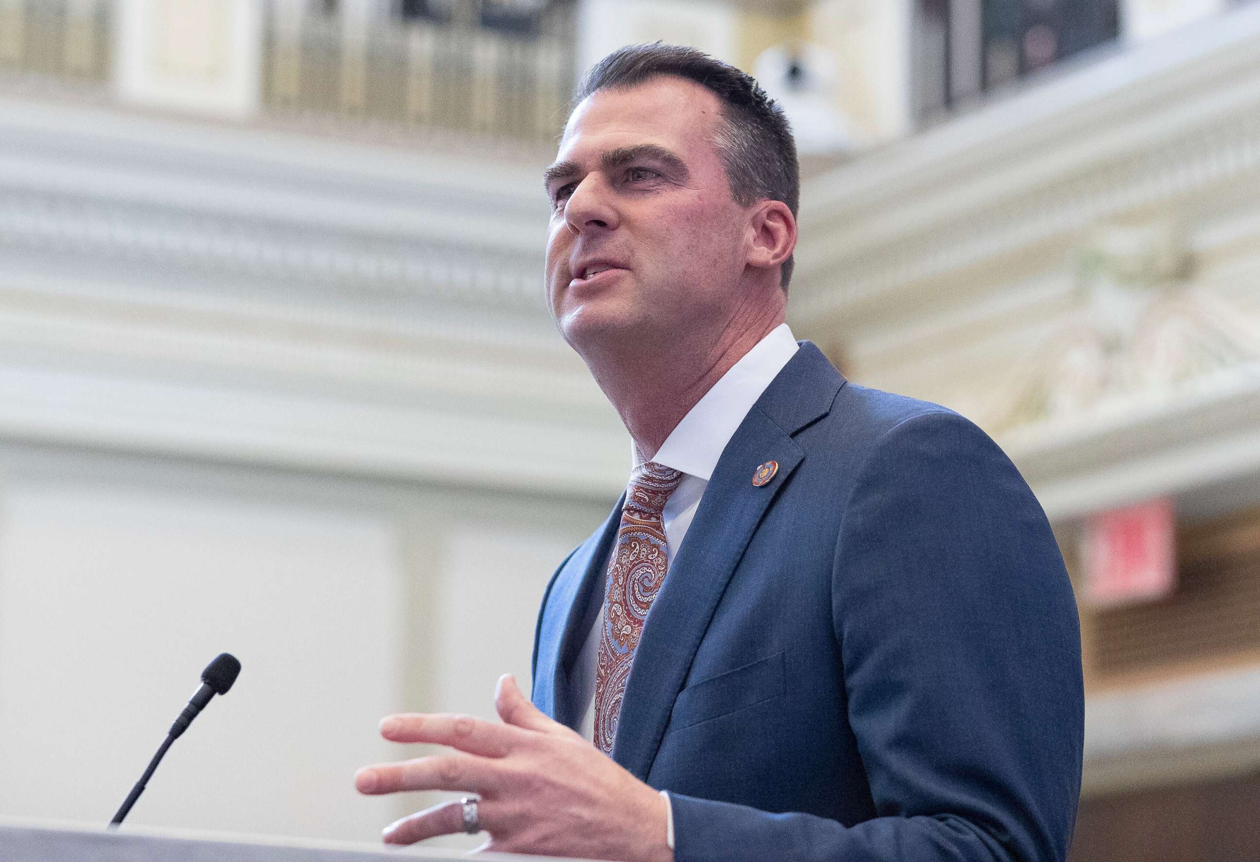 PHOTO: Oklahoma Gov. Kevin Stitt delivers his State of the State address in Oklahoma City, Feb. 7, 2022.