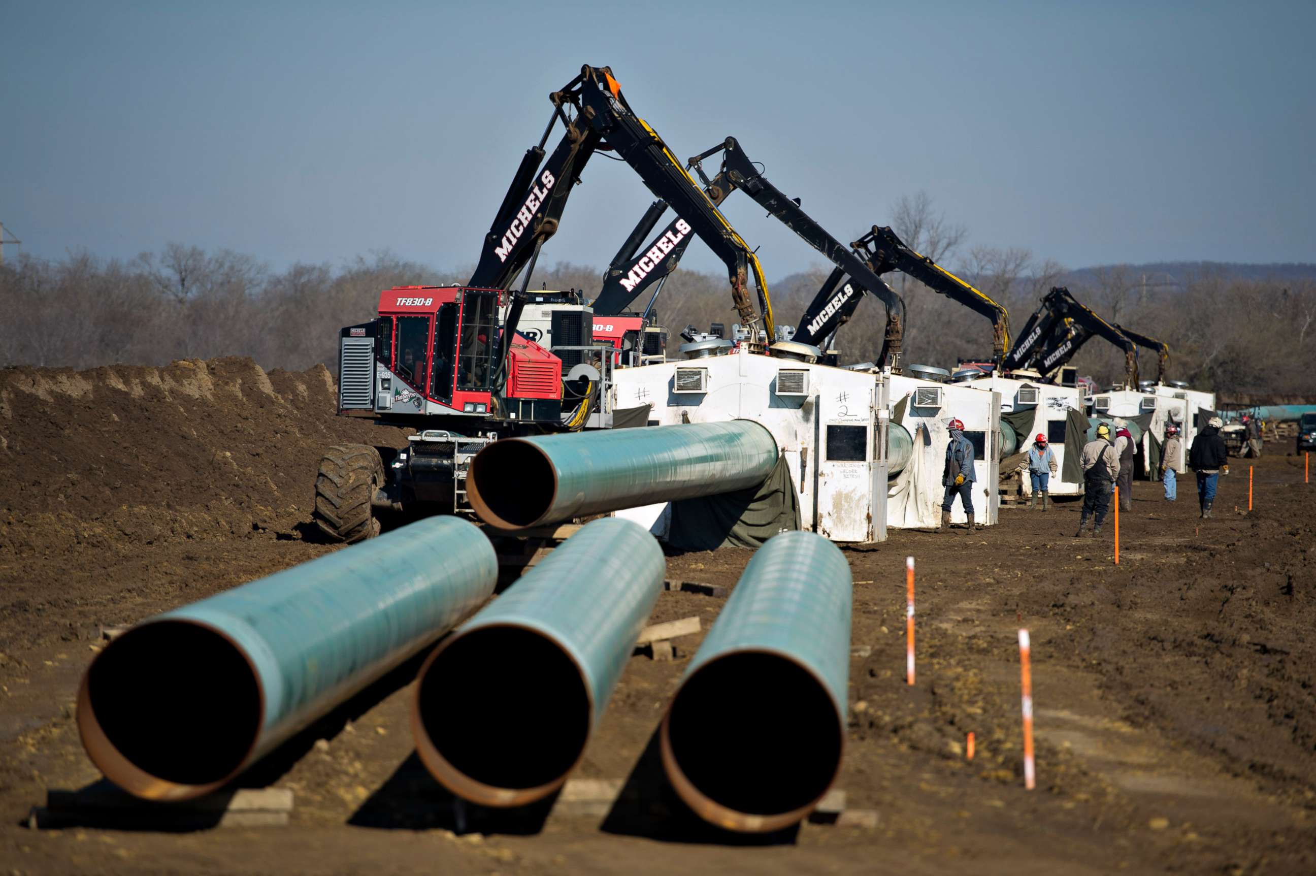 PHOTO:Weld shacks sit over pipe joints during construction of the Gulf Coast Project pipeline in Atoka, Okla., March 11, 2013. 