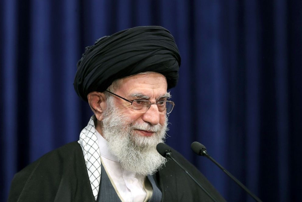 PHOTO: Iran's Supreme Leader Ali Khamenei speaks during a live broadcast on state television in Tehran, Iran on Jan. 08, 2021.