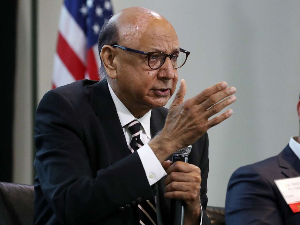 PHOTO: Gold Star father Khizr Khan speaks while participating in a panel discussion with Dr. Abdul El Sayed during the Muslim Collective For Equitable Democracy Conference and Presidential Forum, July 23, 2019, in Washington.