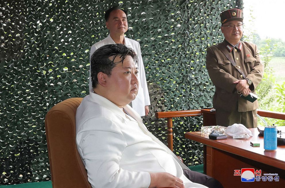 PHOTO: This picture released on July 13, 2023 shows North Korea's leader Kim Jong Un attending the test firing of a new intercontinental ballistic missile (ICBM) "Hwasong-18" at an undisclosed location in North Korea.