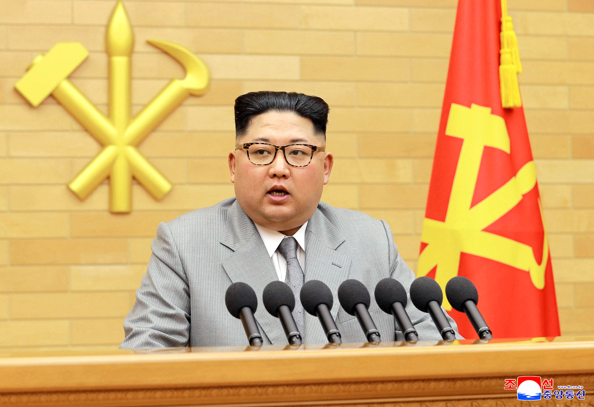 PHOTO: North Korean leader Kim Jong Un delivers his New Year's speech at an undisclosed place in North Korea, Jan. 1, 2018, in this photo provided by the North Korean government.