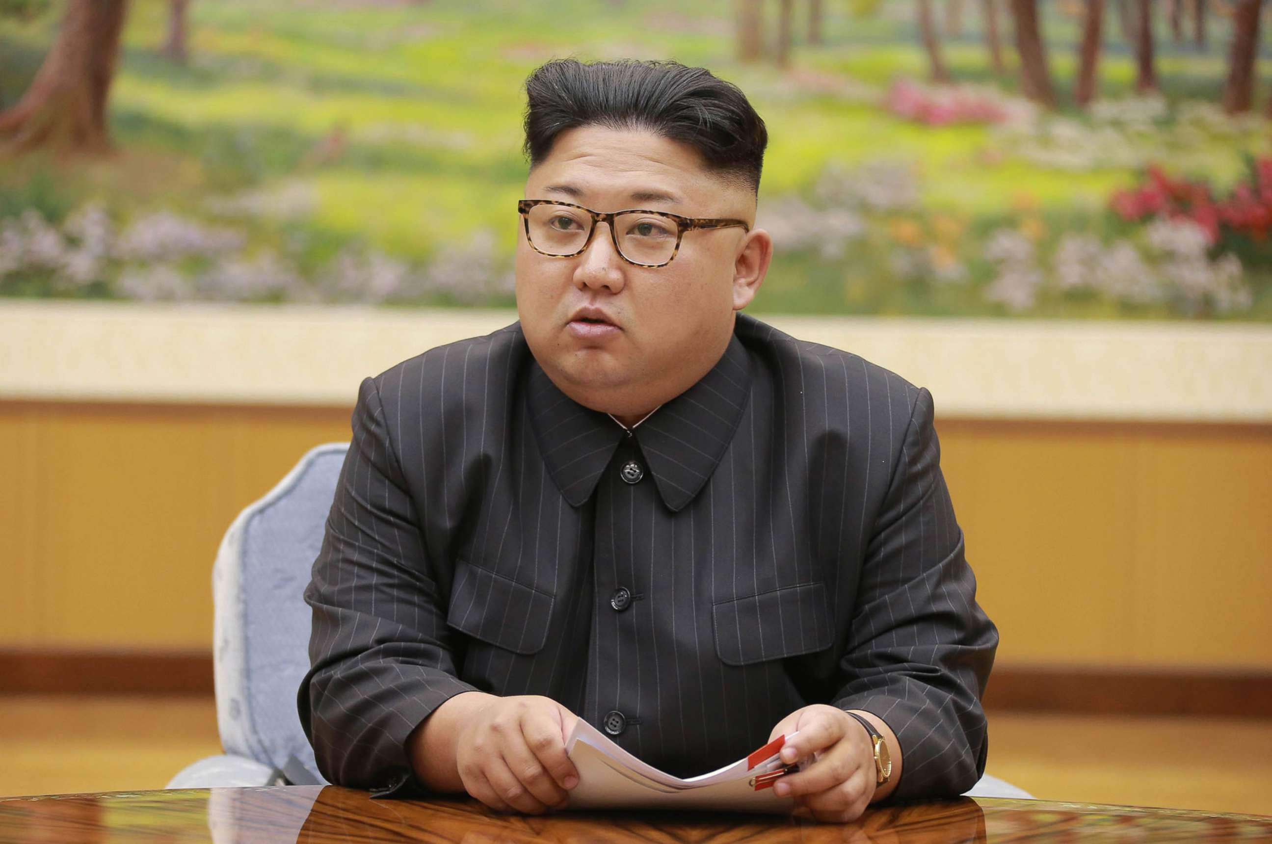 PHOTO: North Korea's leader Kim Jong Un holds a meeting of the ruling party's presidium, Sept. 3, 2017. 
