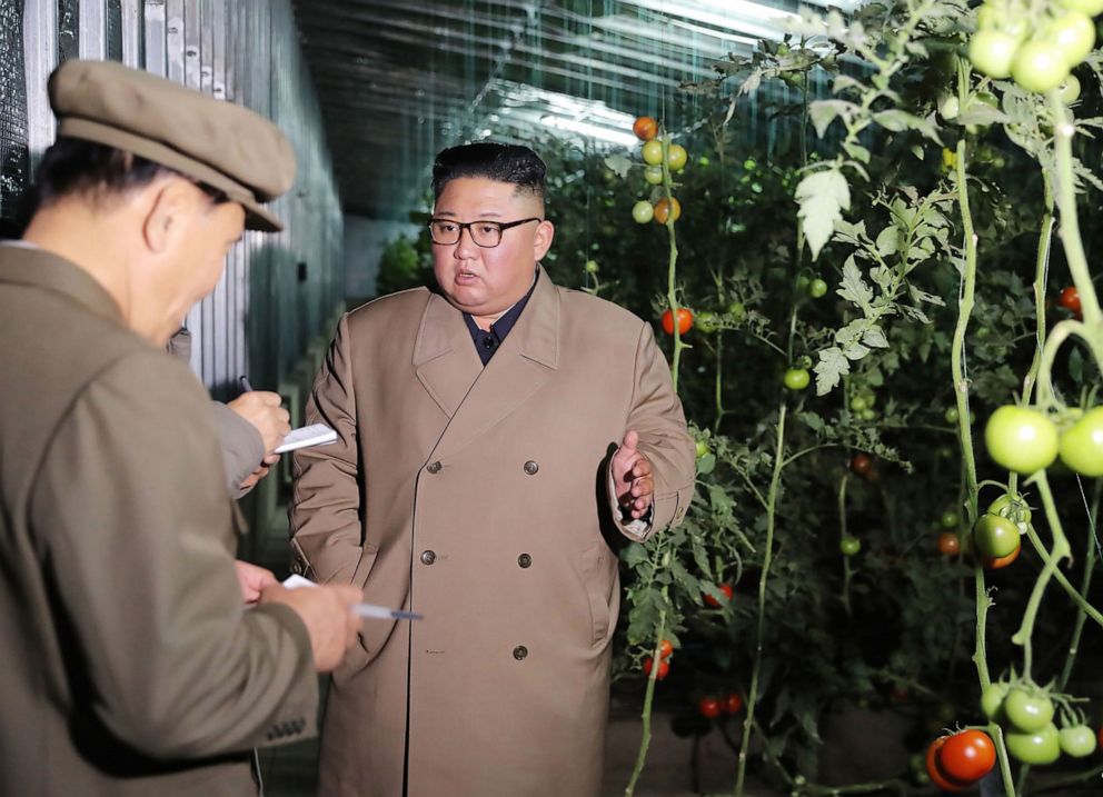 PHOTO: North Korean leader Kim Jong-Un visits Jungphyong vegetable greenhouse farm and tree nursery under construction in Kyongsong county, Oct. 18, 2019.