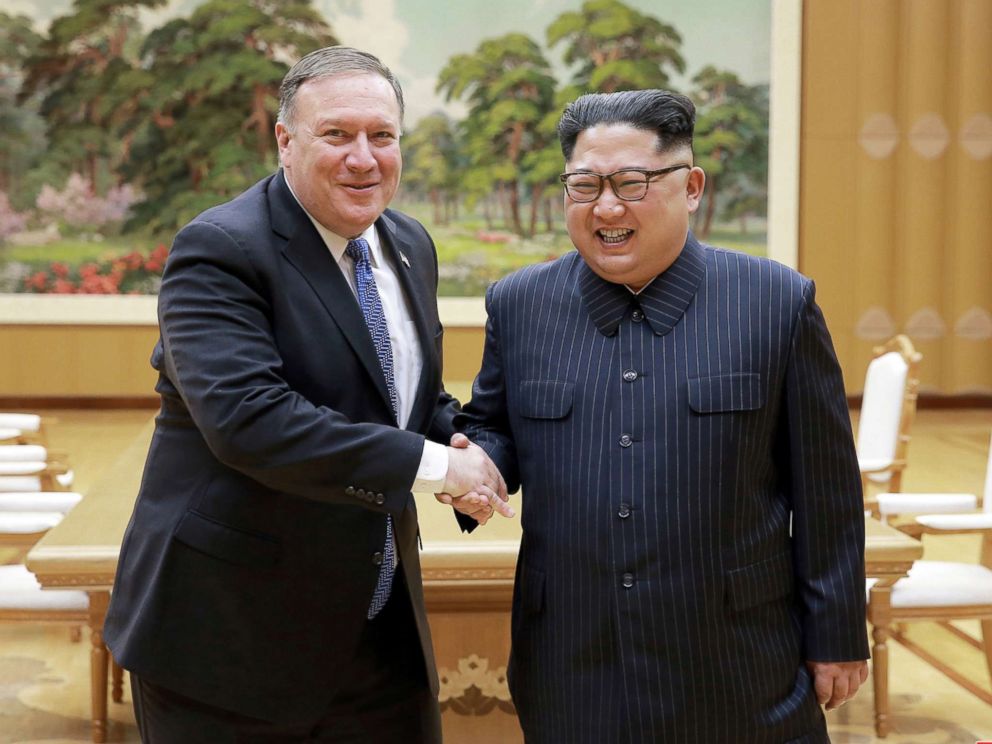 PHOTO: North Korean leader Kim Jong Un meets with Secretary of State Mike Pompeo in this May 9, 2018 photo released by North Koreas Korean Central News Agency in Pyongyang.