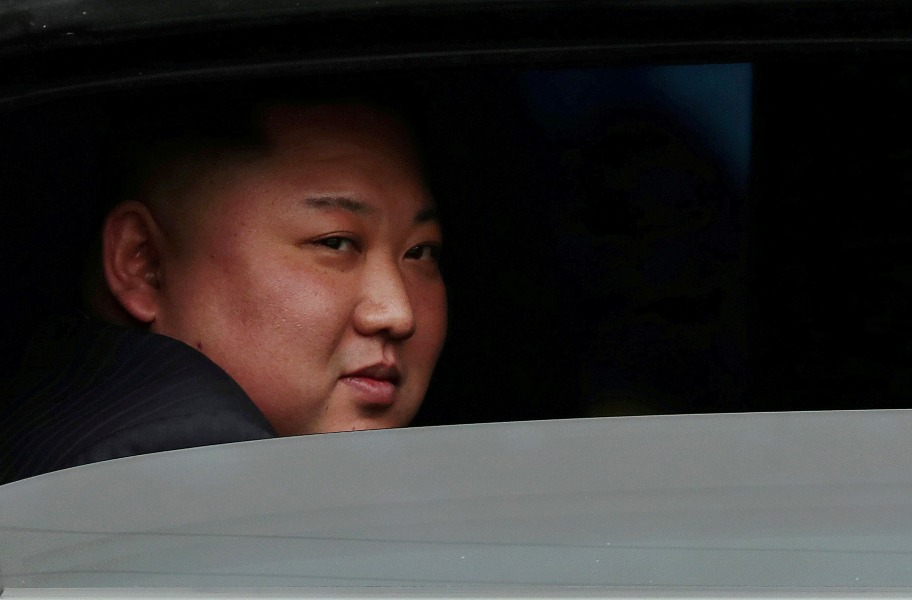 PHOTO: North Korea's leader Kim Jong Un sits in his vehicle after arriving at a railway station in Dong Dang, Vietnam, at the border with China, Feb. 26, 2019. 