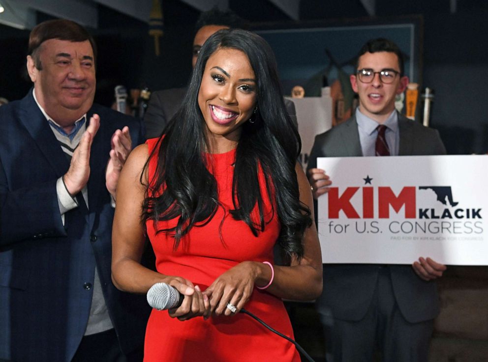 PHOTO: In this Nov. 12, 2019, file photo, Republican Kim Klacik kicks off her run for the Congressional 7th district during a campaign event in Hunt Valley to replace the late Rep. Elijah Cummings, in Baltimore.