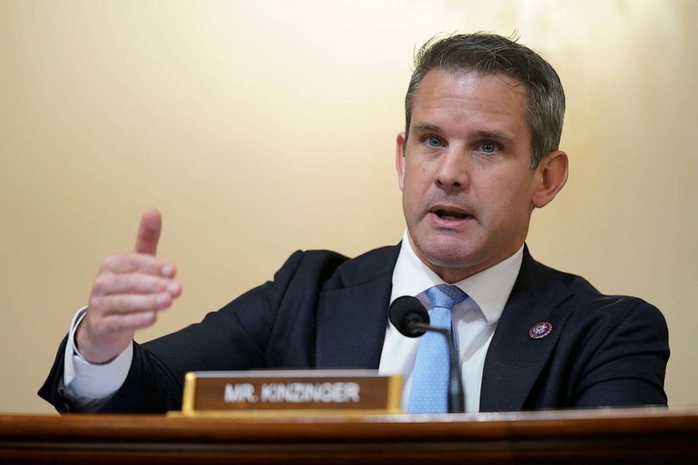 PHOTO: Rep. Adam Kinzinger questions witnesses during the House select committee hearing on the Jan. 6 attack on Capitol Hill in Washington, D.C., July 27, 2021.