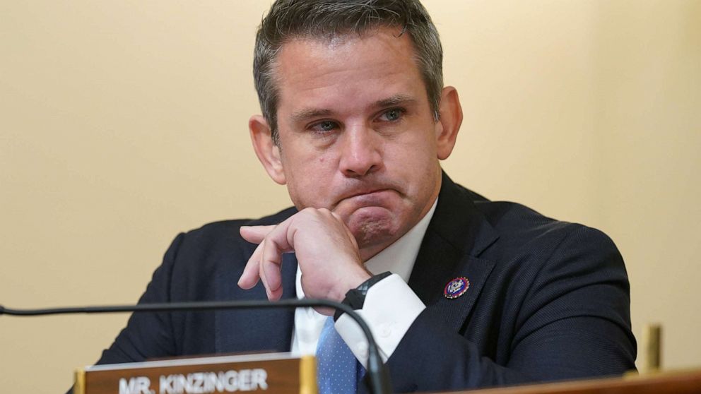 PHOTO: Rep. Adam Kinzinger listens during the House select committee hearing on the Jan. 6 attack on Capitol Hill in Washington, D.C., July 27, 2021.