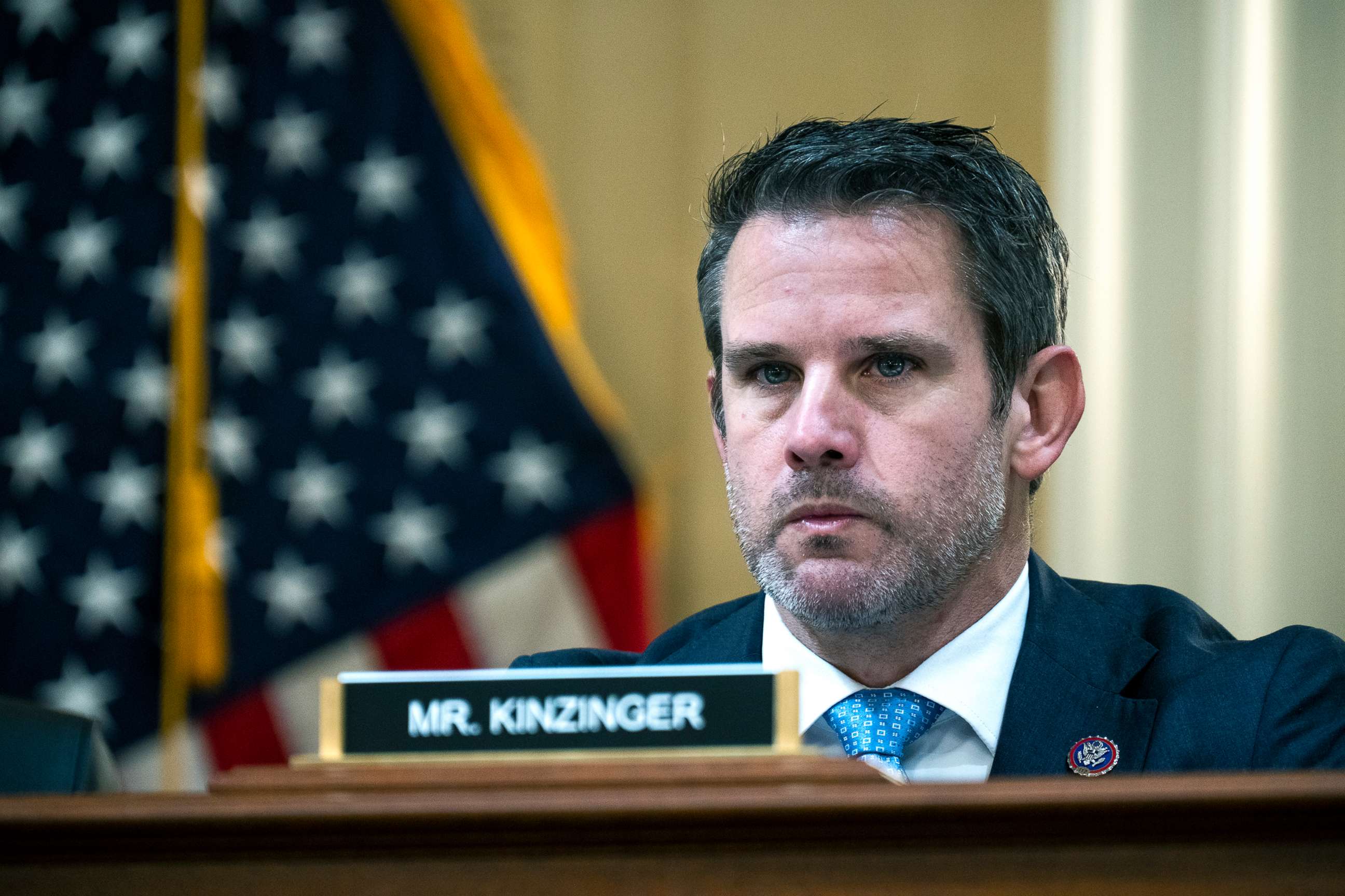 PHOTO: Rep. Adam Kinzinger attends the Select Committee to Investigate the January 6th Attack on the United States Capitol markup, Dec. 1, 2021. 