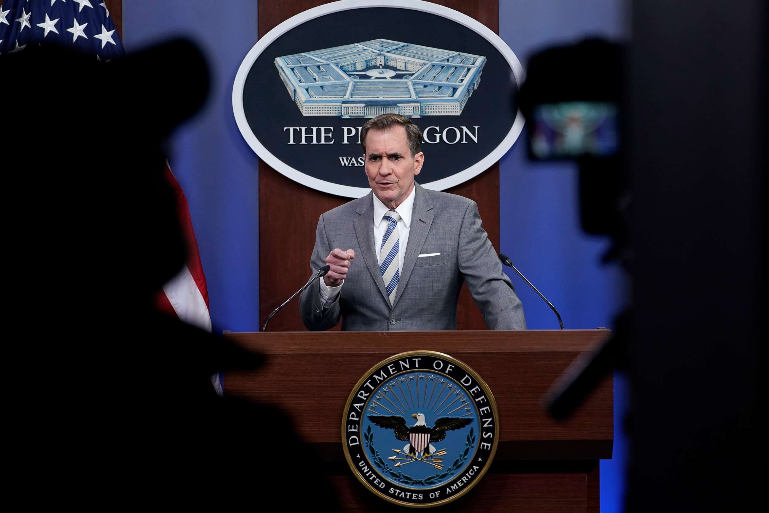 PHOTO: Pentagon spokesman John Kirby speaks during a briefing at the Pentagon in Washington, D.C., April 11, 2022.