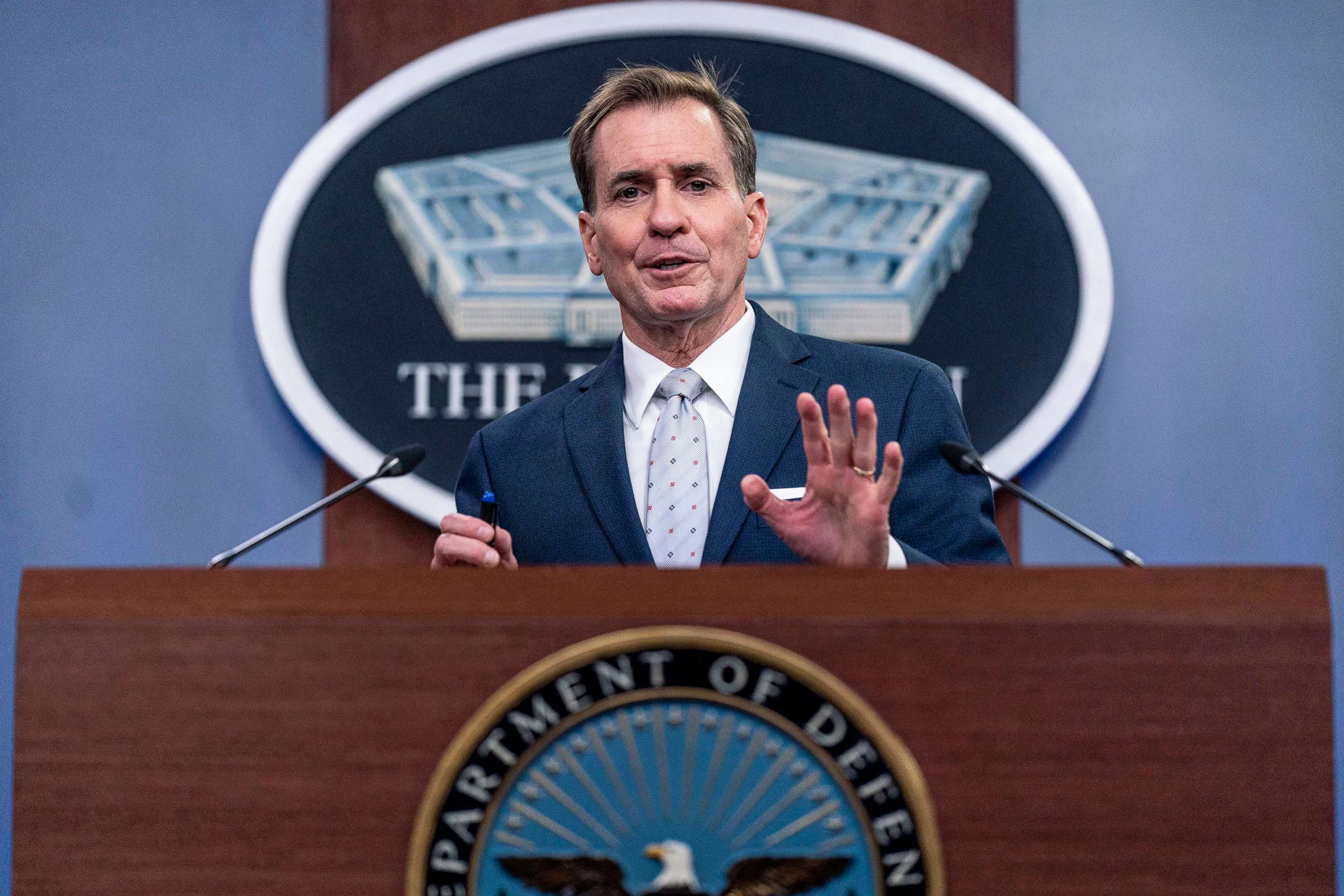 PHOTO: Pentagon spokesman John Kirby speaks during a briefing at the Pentagon in Washington, Aug. 25, 2021.