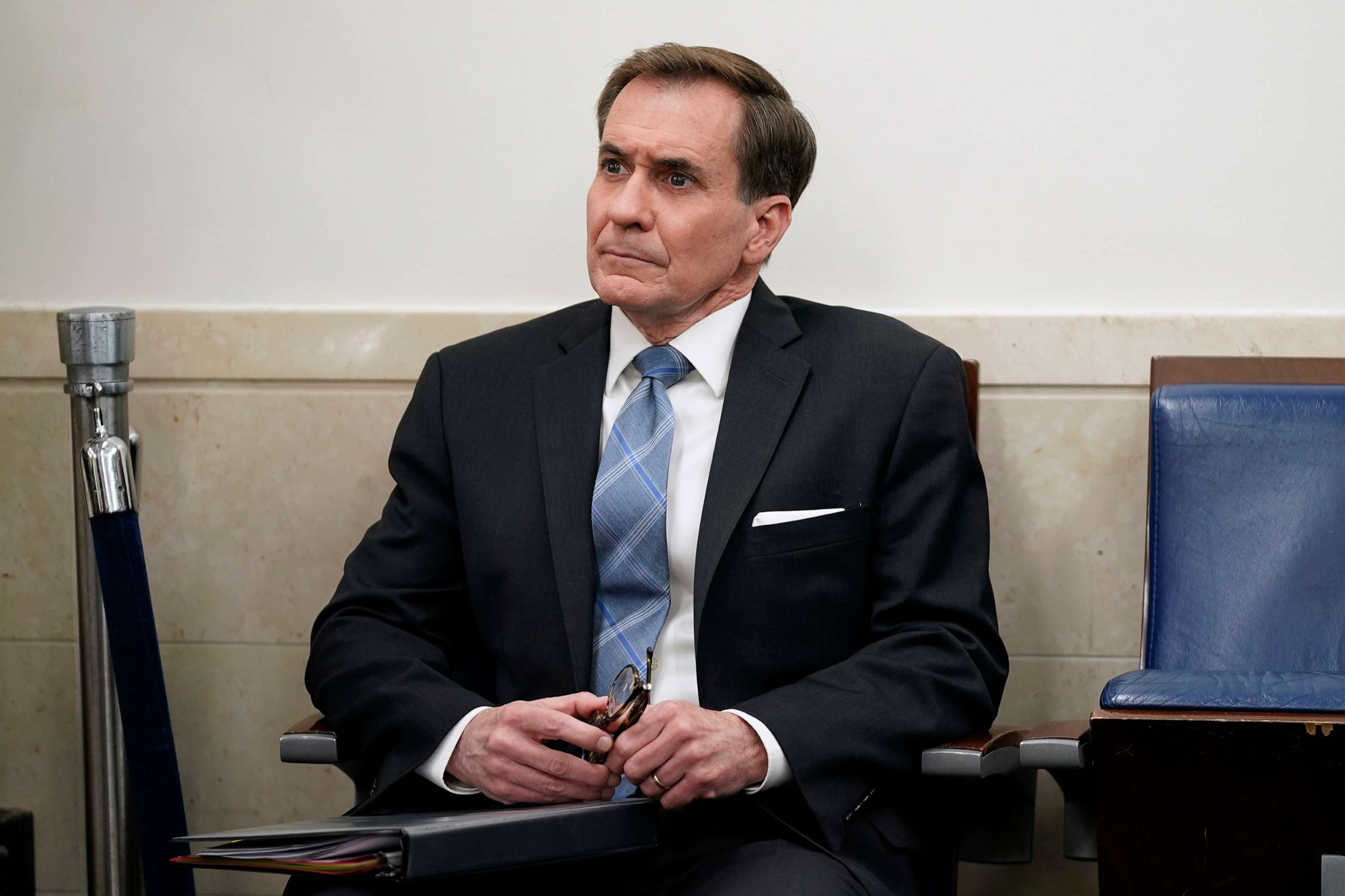 PHOTO: National Security Council spokesman John Kirby attends a press briefing at the White House, April 6, 2023, in Washington.