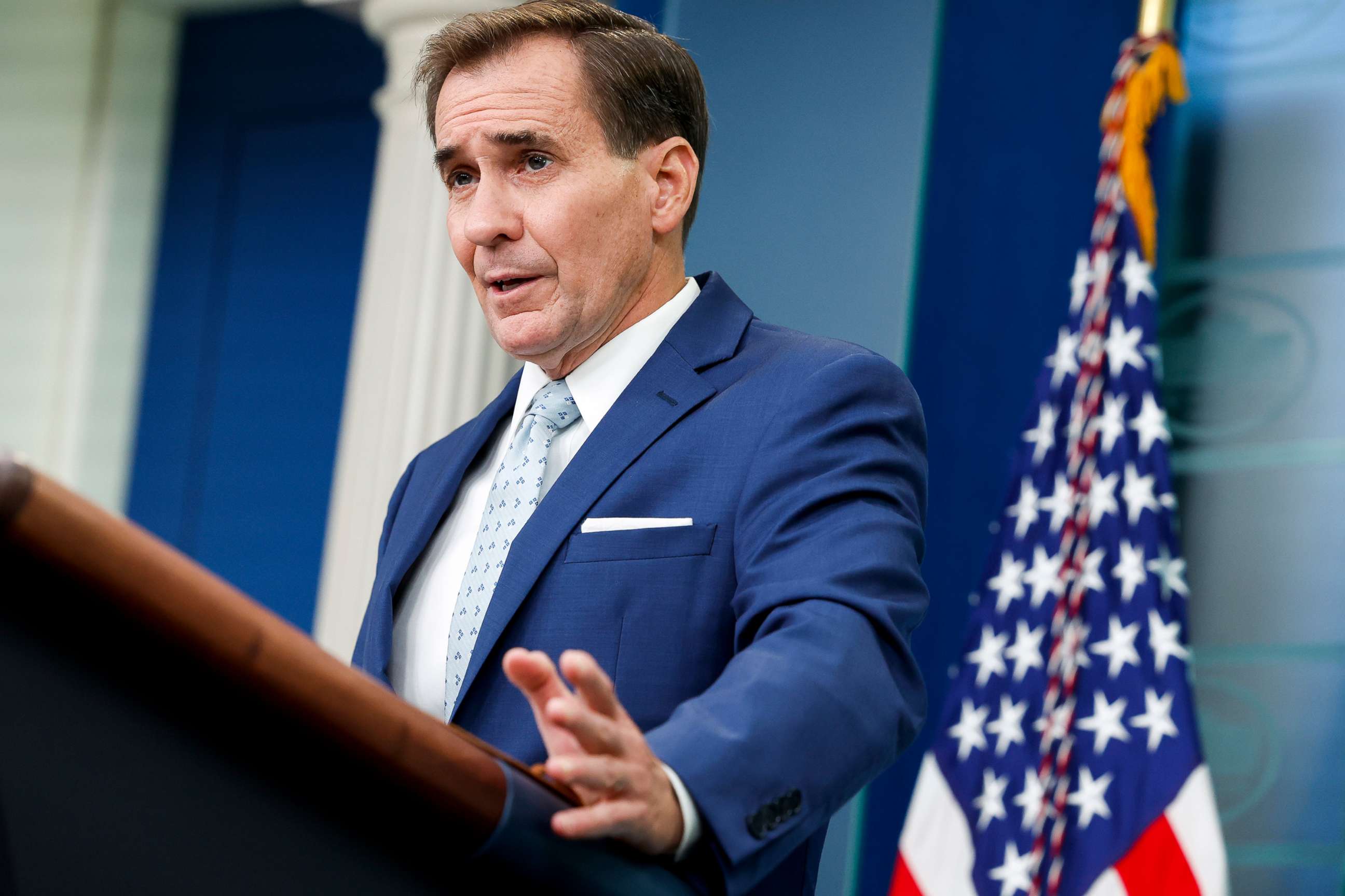 PHOTO: National Security Council coordinator for strategic communications John Kirby speaks during the daily press briefing at the White House, Sept. 13, 2022 in Washington, D.C.