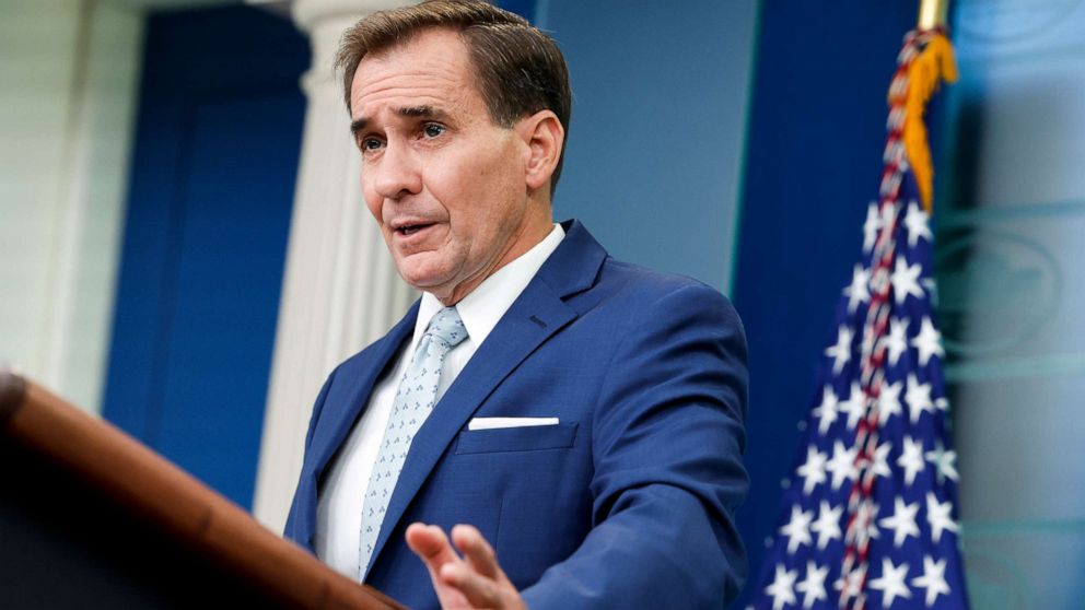 PHOTO: National Security Council coordinator for strategic communications John Kirby speaks during the daily press briefing at the White House, Sept. 13, 2022 in Washington, D.C.