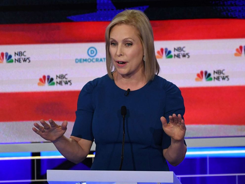 PHOTO: Kristen Gillibrand participates in the second night of the first 2020 democratic presidential debate at the Adrienne Arsht Center for the Performing Arts in Miami, June 27, 2019.
