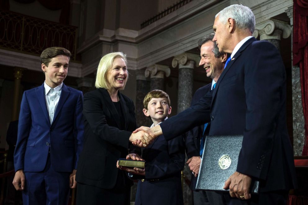 PHOTO: Sen. Kirsten Gillibrand participates in a mock swearing in ceremony with Vice President Mike Pence on Capitol Hill, Jan. 3, 2019, in Washington, DC.