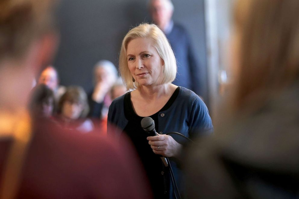 PHOTO: Sen. Kirsten Gillibrand speaks to guests during a campaign stop, March 19, 2019, in Dubuque, Iowa.