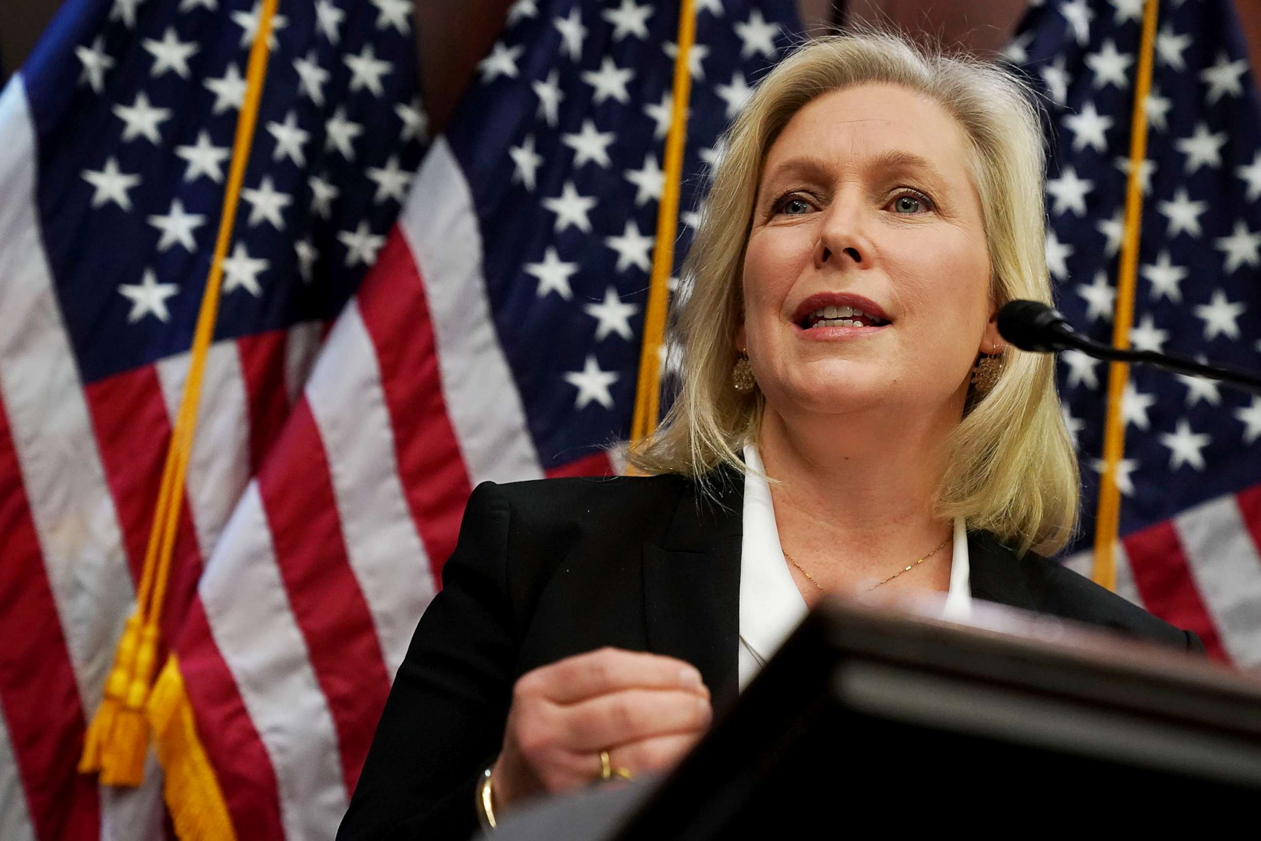 PHOTO: Sen. Kirsten Gillibrand (D-NY) speaks during a news conference on Dec. 6, 2017, on Capitol Hill. 