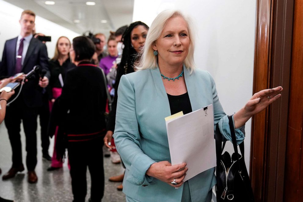 Sen. Kirsten Gillibrand, D-N.Y. arrives for a Senate Armed Services Committee hearing on Capitol Hill on June 22, 2021.