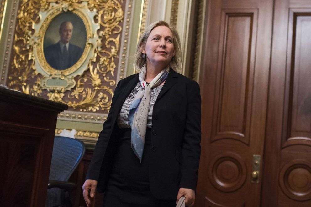 PHOTO: Sen. Kirsten Gillibrand, D-N.Y., leaves the Democratic Senate Policy luncheon in the Capitol, Dec. 12, 2017, in Washington. 