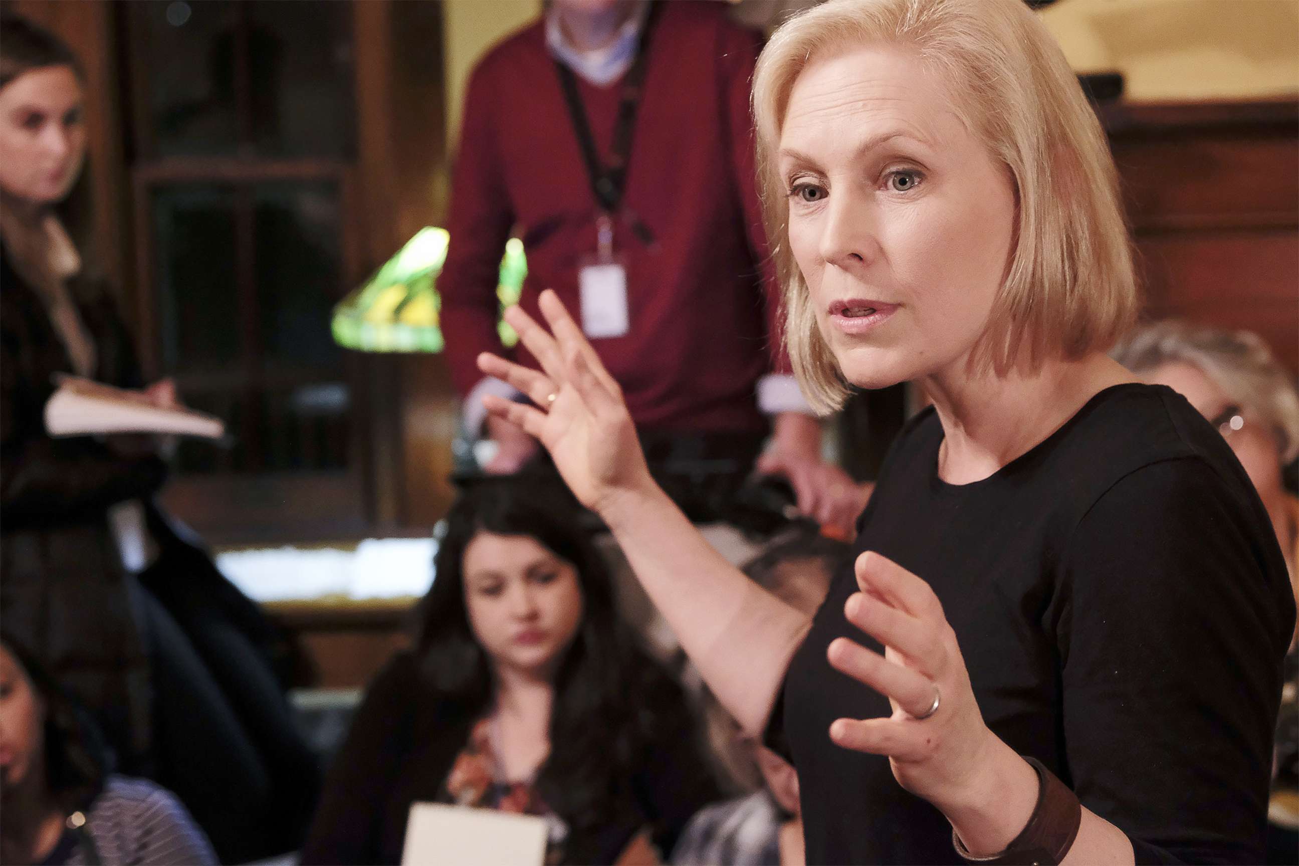 PHOTO: Sen. Kirsten Gillibrand talks during a Woodbury County, Iowa, Democrats first time meet and greet in Sioux City, Iowa, on Jan. 18, 2019, as she explores running for the office of the President. 
