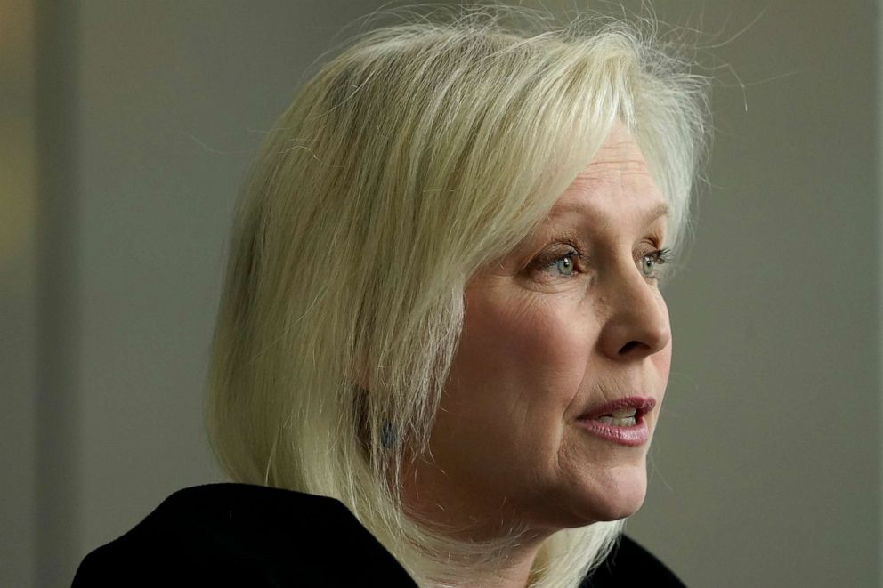 Sen. Kirsten Gillibrand speaks during a news conference in New York on March 14, 2021. 