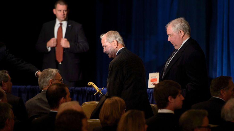 PHOTO: Former National Security Advisor Robert Carl McFarlane and Russian Ambassador to the U.S. Sergey Kislyak,right, arrive for a speech on foreign policy by Donald Trump at the Mayflower Hotel in Washington, D.C., April 27, 2016.
