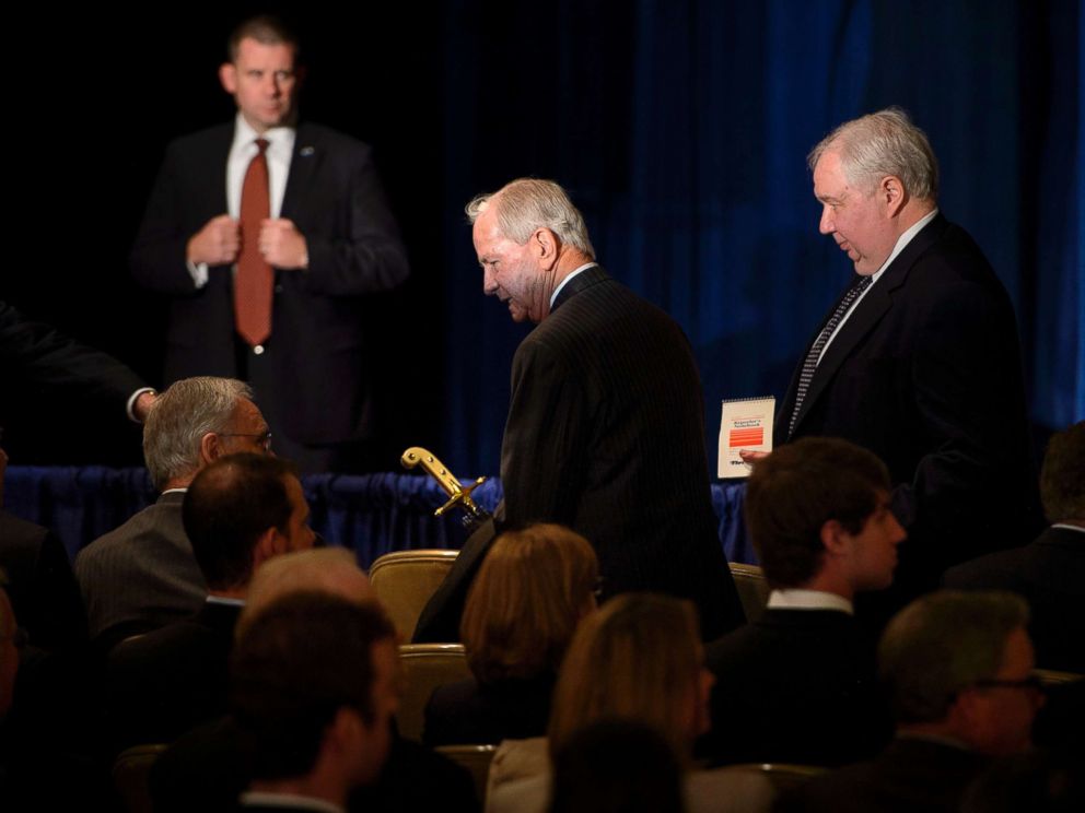 PHOTO: Former National Security Advisor Robert Carl McFarlane and Russian Ambassador to the U.S. Sergey Kislyak,right, arrive for a speech on foreign policy by Donald Trump at the Mayflower Hotel in Washington, D.C., April 27, 2016.