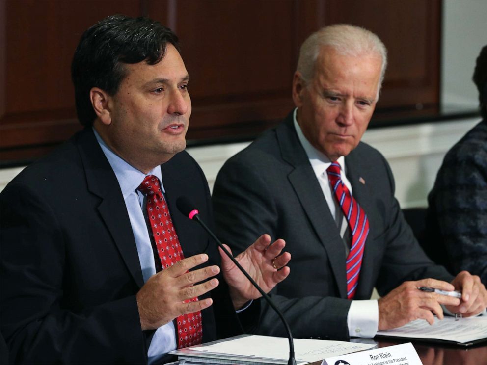 PHOTO: Ebola Response Coordinator Ron Klain, left, joined by Vice President Joseph Biden, speaks during a meeting regarding Ebola at the Eisenhower Executive office building, Nov. 13, 2014 in Washington,  D.C.