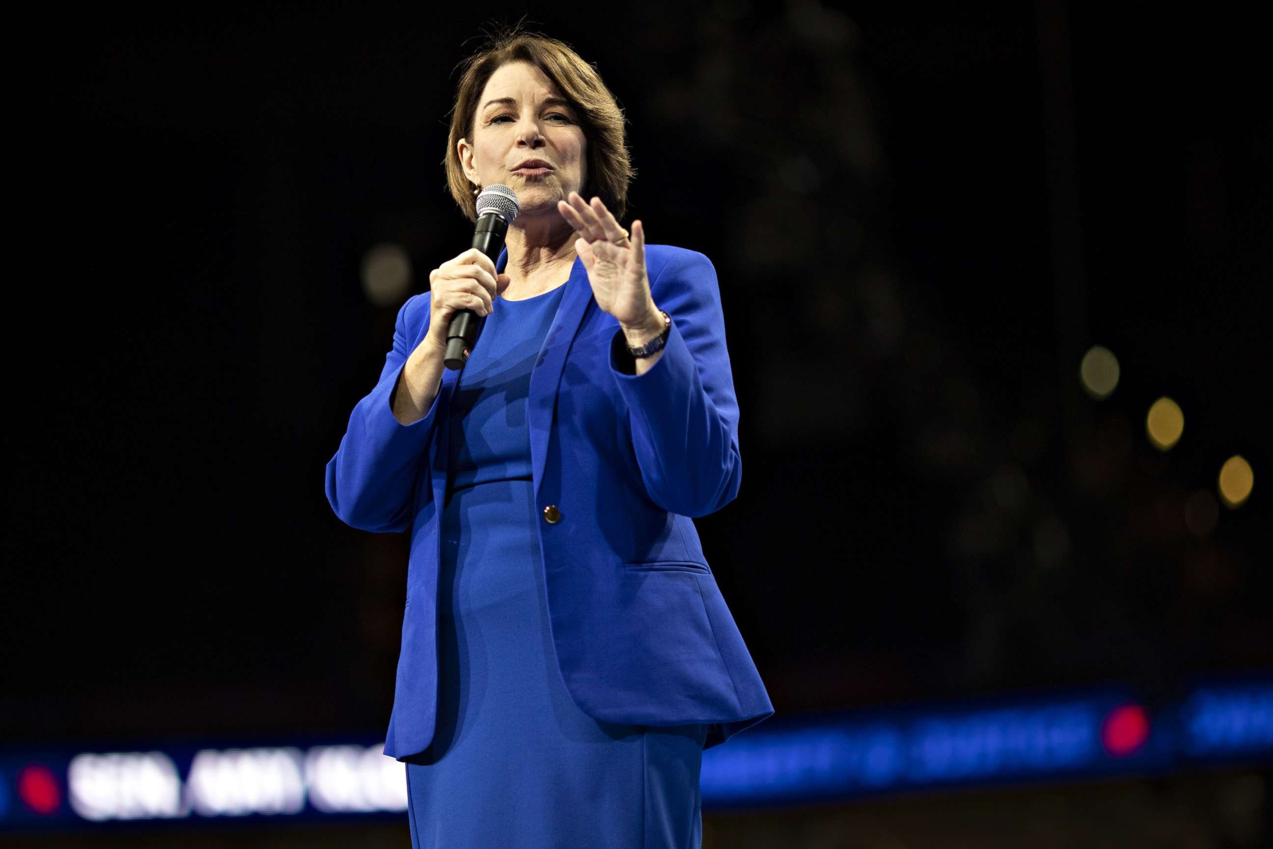 PHOTO: Senator Amy Klobuchar, a Democrat from Minnesota and 2020 presidential candidate, speaks during the Iowa Democratic Party Liberty & Justice dinner in Des Moines, Iowa, U.S., on Friday, Nov. 1, 2019.