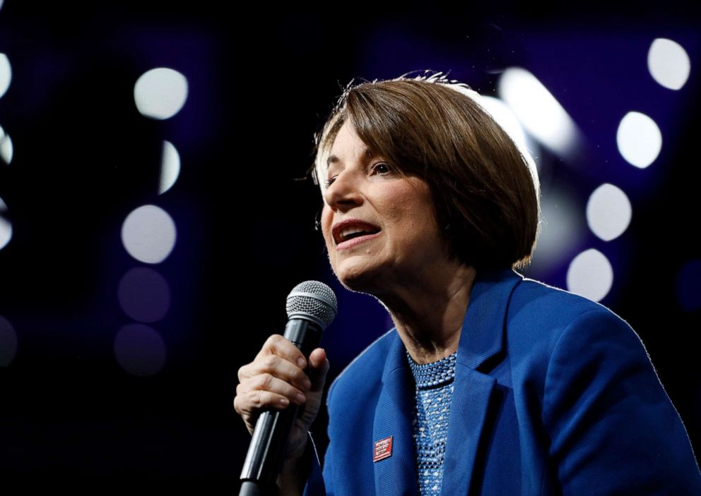 PHOTO: Democratic presidential candidate Sen. Amy Klobuchar speaks at the Presidential Gun Sense Forum, Saturday, Aug. 10, 2019, in Des Moines, Iowa.