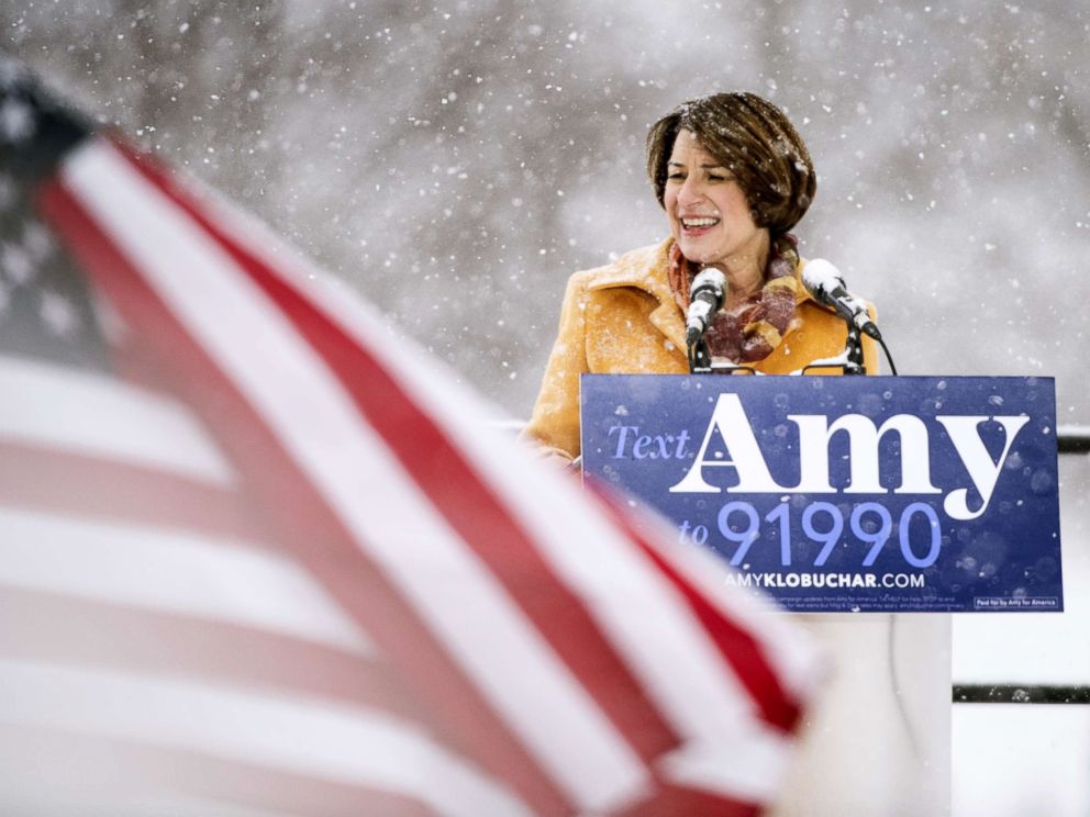 PHOTO: Sen. Amy Klobuchar (D-MN) announces her presidential bid, Feb. 10, 2019 in Minneapolis.