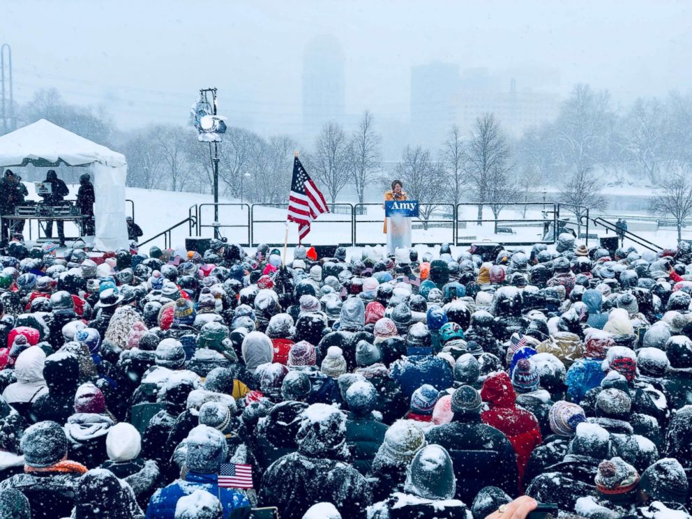 PHOTO: Senator Amy Klobuchar (D-MN) announces her candidacy for president, Feb. 10, 2019, in Minneapolis. 