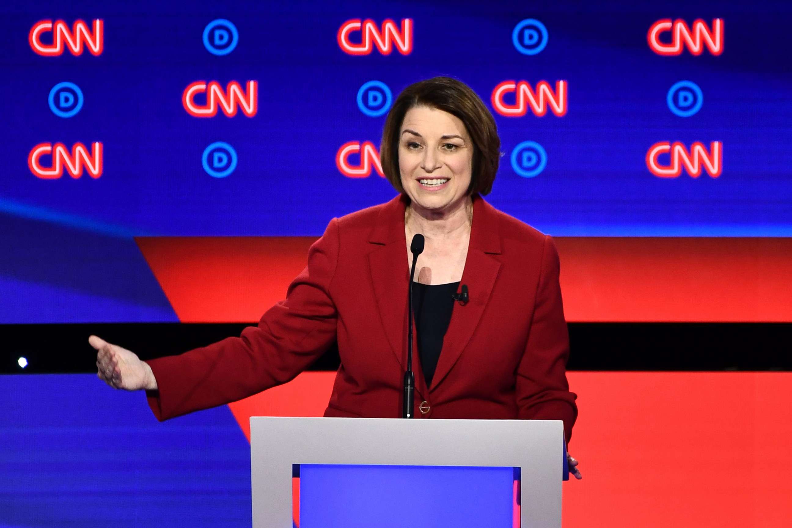 PHOTO: Democratic presidential hopeful Sen. Amy Klobuchar speaks during the first round of the second Democratic primary debate in Detroit, July 30, 2019.