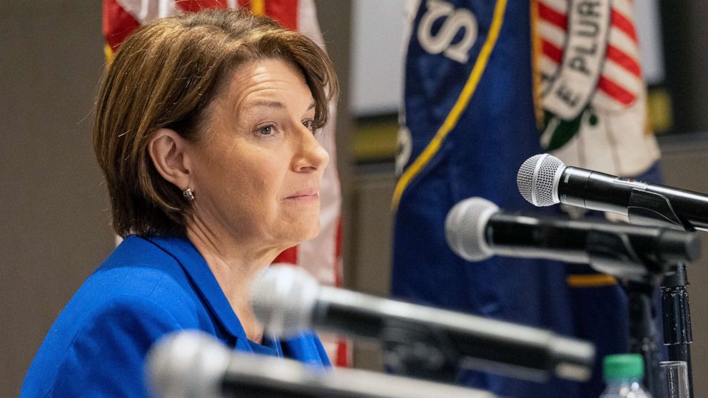 PHOTO: Sen. Amy Klobuchar conducts a Senate Rules Committee field hearing on voting rights at the National Center for Civil and Human Rights in Atlanta, July 19, 2021.