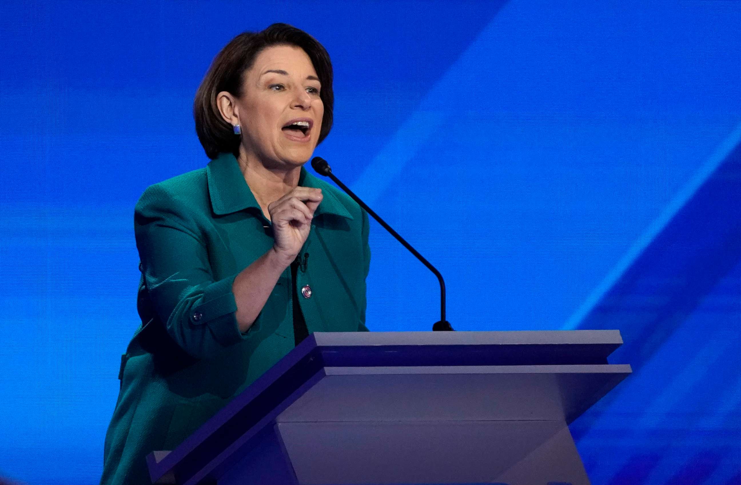 PHOTO: Senator Amy Klobuchar speaks during the 2020 Democratic presidential debate in Houston, Texas, Sept. 12, 2019.