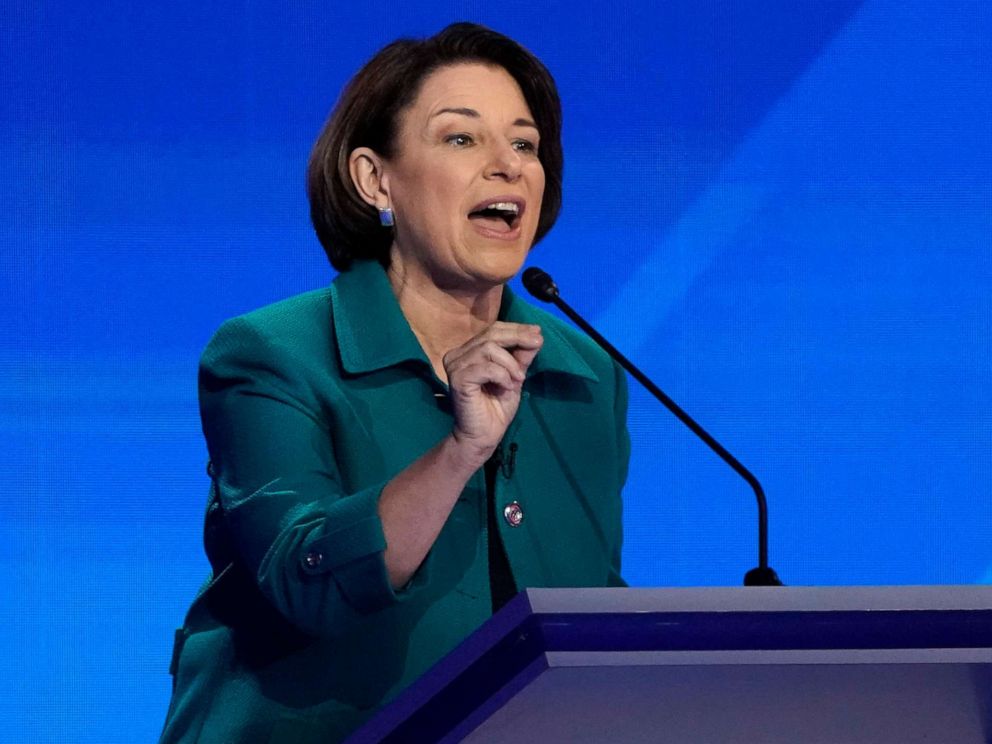 PHOTO: Senator Amy Klobuchar speaks during the 2020 Democratic presidential debate in Houston, Texas, Sept. 12, 2019.