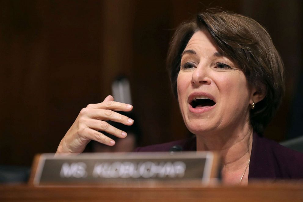 PHOTO: Senate Judiciary Committee member Sen. Amy Klobuchar speaks during a hearing in the Dirksen Senate Office Building on Capitol Hill Sept. 28, 2018 in Washington.