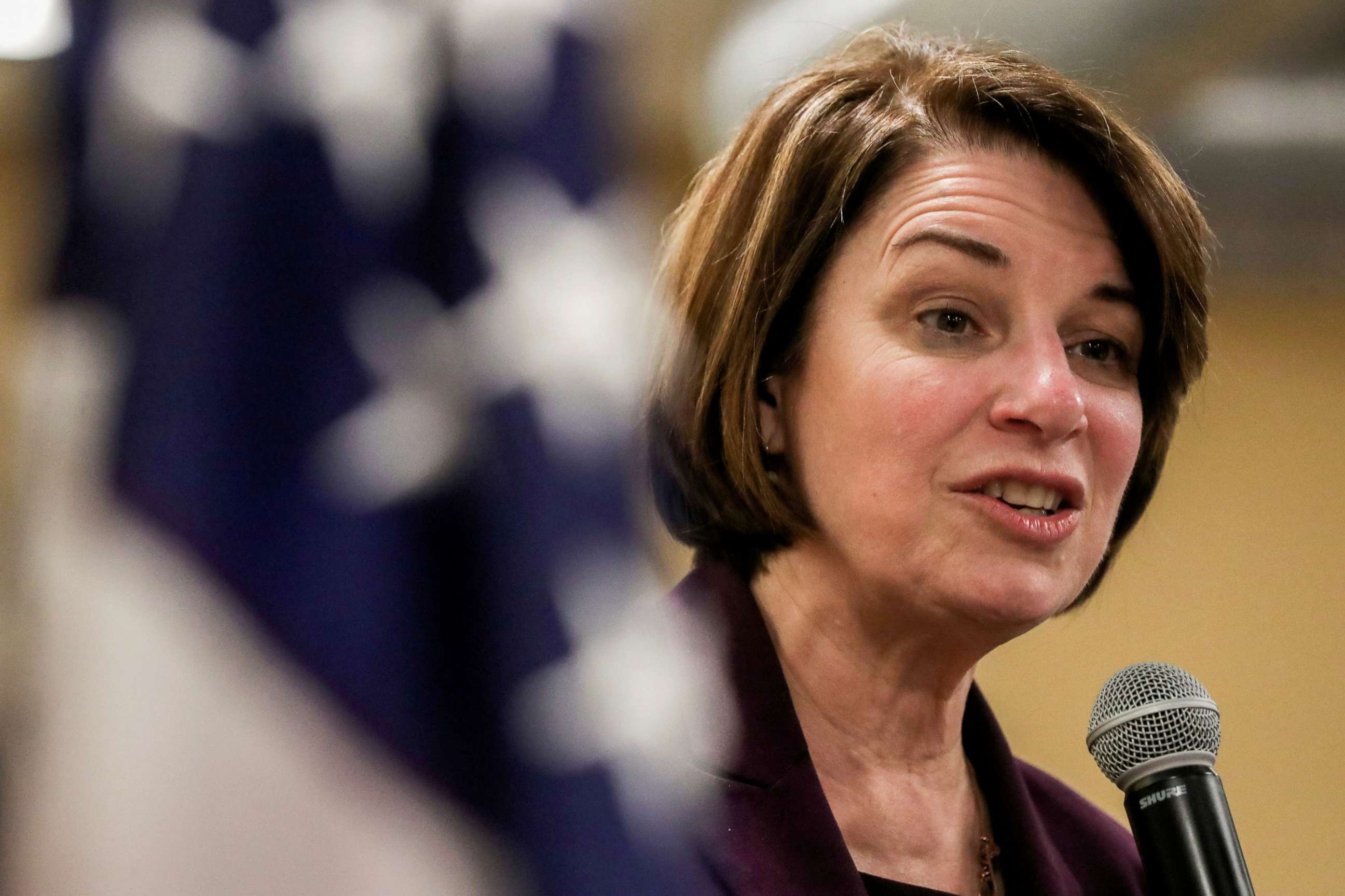 PHOTO: Democratic presidential candidate and Sen. Amy Klobuchar speaks at a campaign town hall meeting in Mason, Iowa, Jan. 20, 2020. 