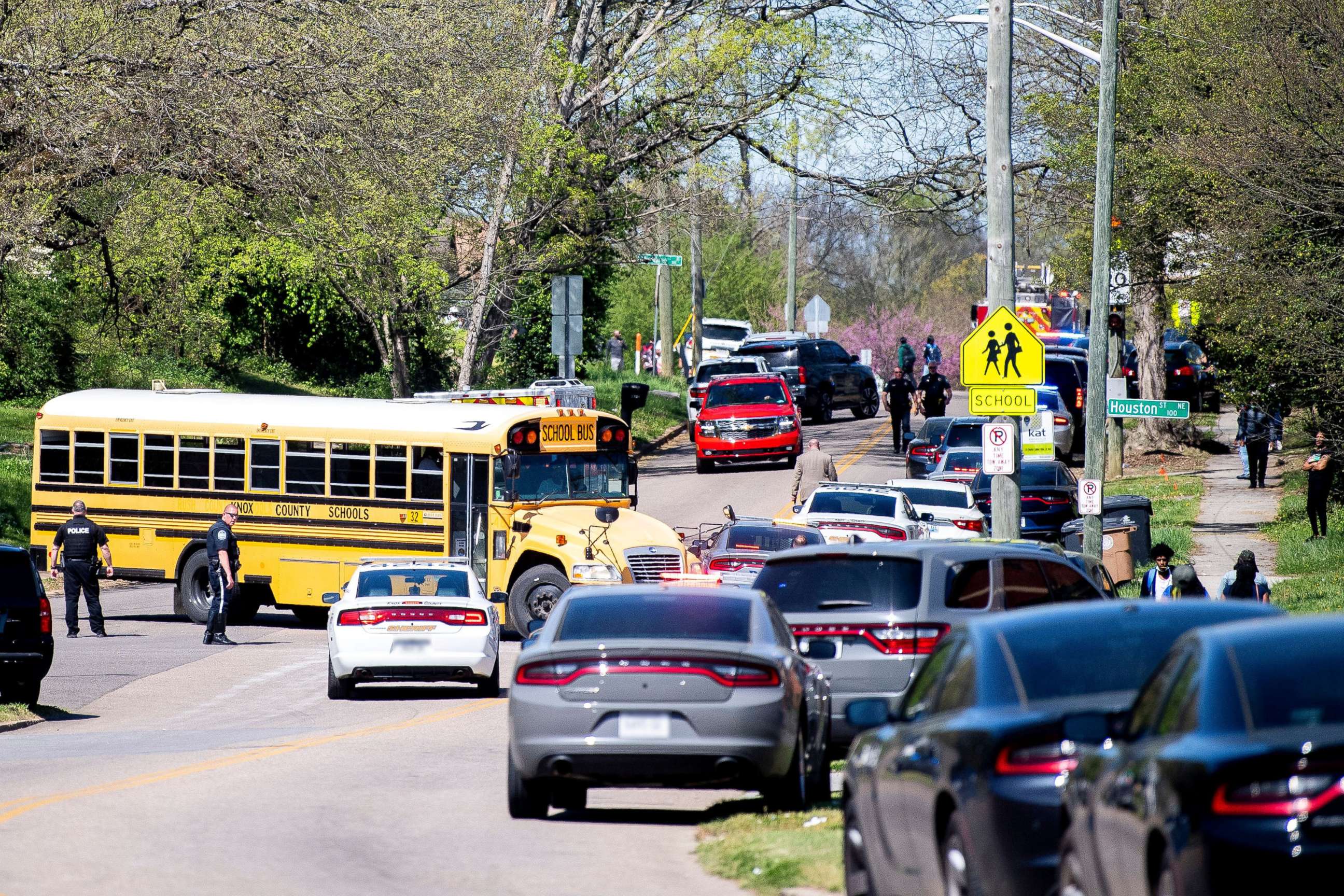PHOTO: Police respond to a shooting at Austin-East Magnet High School in Knoxville, Tenn. April 12, 2021.  