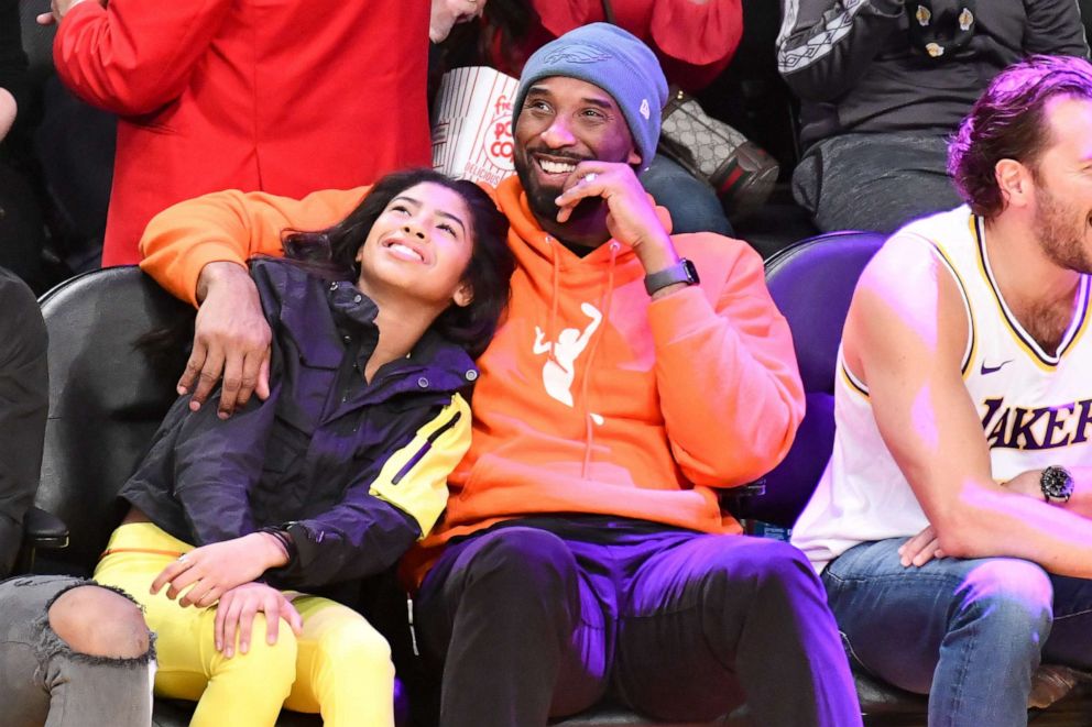 PHOTO: Kobe Bryant and his daughter Gianna Bryant attend a basketball game between the Los Angeles Lakers and the Dallas Mavericks at Staples Center on  in Los Angeles, Dec. 29, 2019.