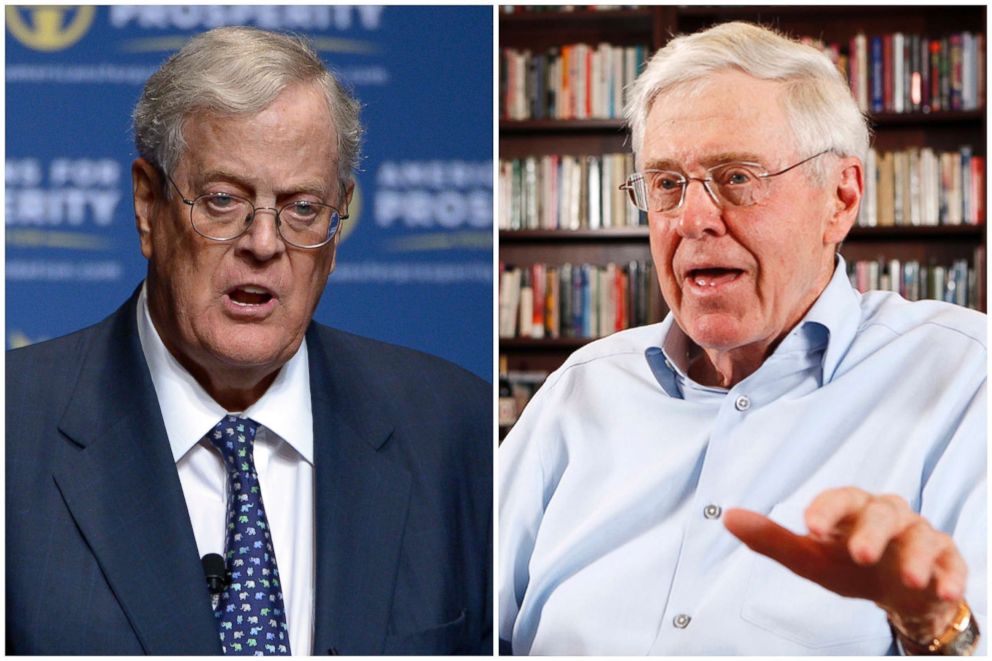 PHOTO: This combination of 2013 and 2012 file photos shows brothers David, left, and Charles Koch. 