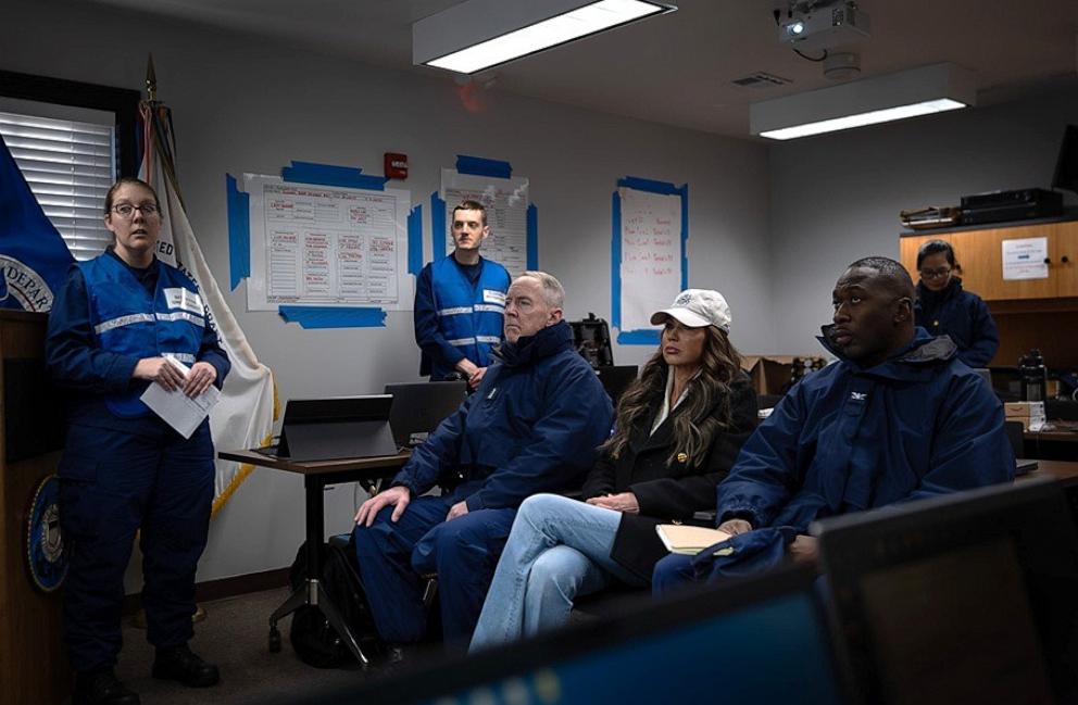 PHOTO: Department of Homeland Security Secretary Kristi Noem meets with the Coast Guard and other officials, on Jan. 30, 2025.