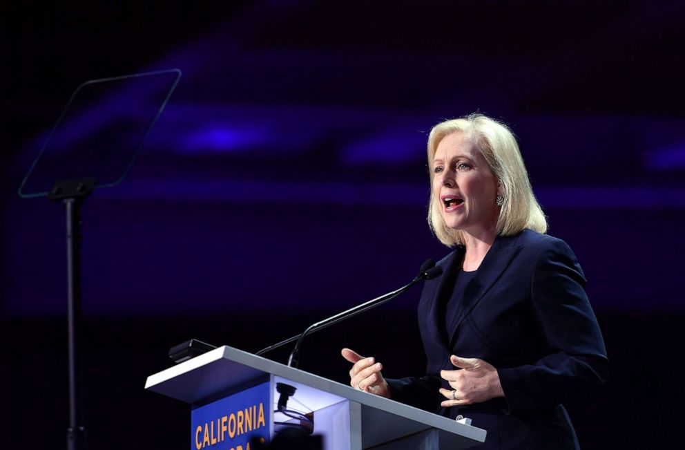 PHOTO: In this file photo taken on June 1, 2019 Democratic presidential candidate Kirsten Gillibrand speaks on stage during the 2019 California Democratic Party State Convention at Moscone Center in San Francisco.
