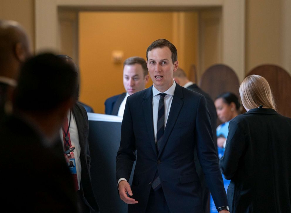 PHOTO: President Donald Trump's senior adviser, and son-in-law, Jared Kushner, departs the Capitol after a meeting with Senate Republicans, May 14, 2019.