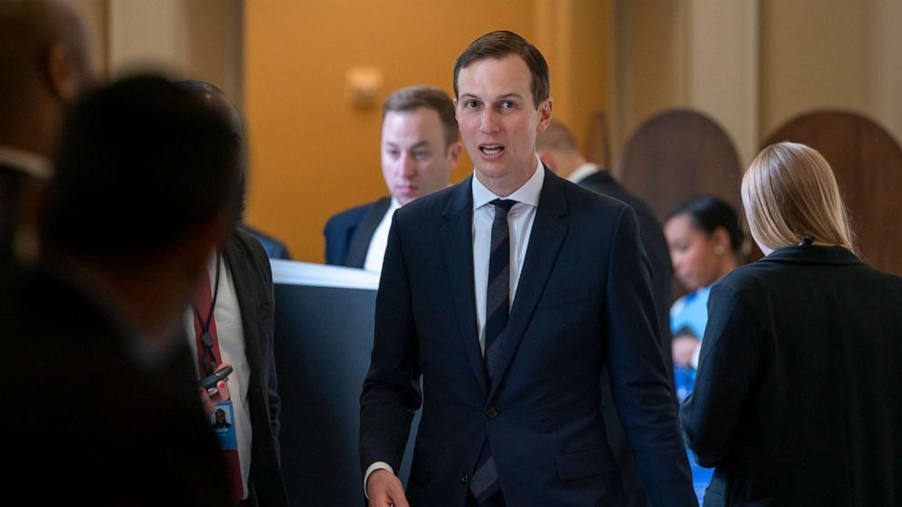 PHOTO: President Donald Trump's senior adviser, and son-in-law, Jared Kushner, departs the Capitol after a meeting with Senate Republicans, May 14, 2019.