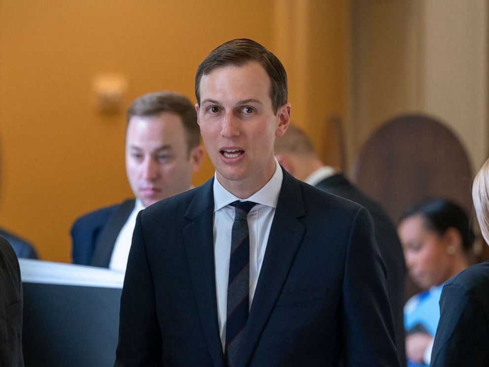 PHOTO: President Donald Trump's senior adviser, and son-in-law, Jared Kushner, departs the Capitol after a meeting with Senate Republicans, May 14, 2019.