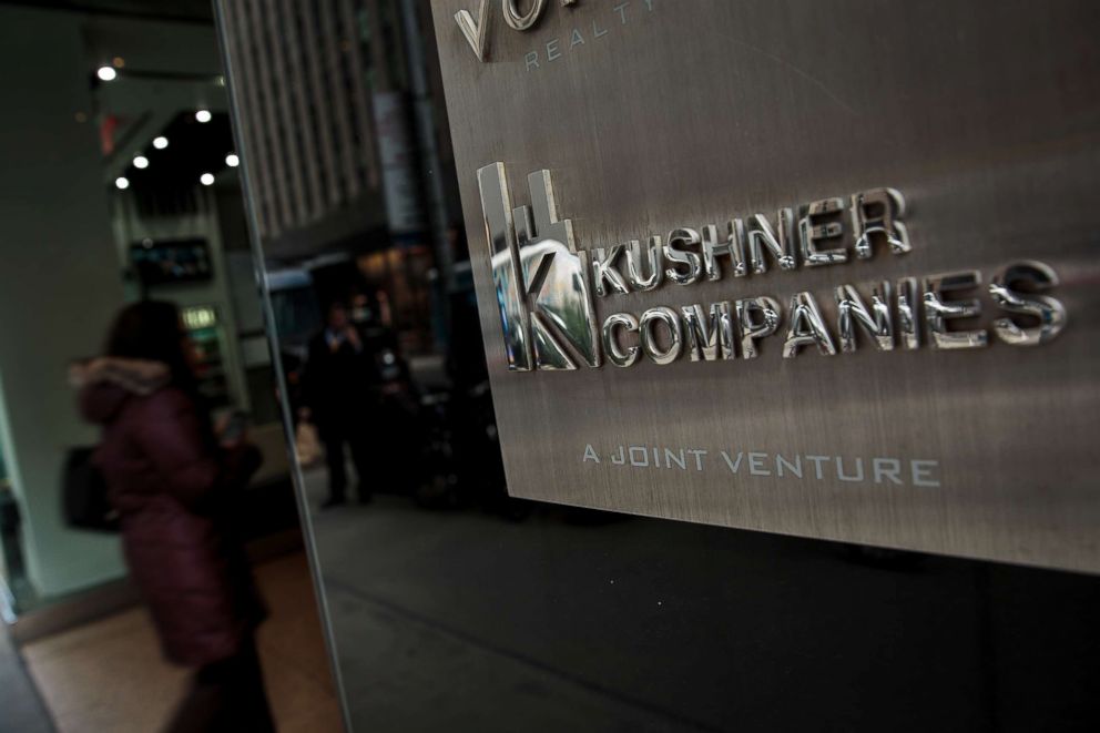 PHOTO: A Kushner Companies logo is visible near an entrance to the Kushner Companies' flagship property 666 Fifth Avenue in Midtown Manhattan, March 6, 2018 in New York.